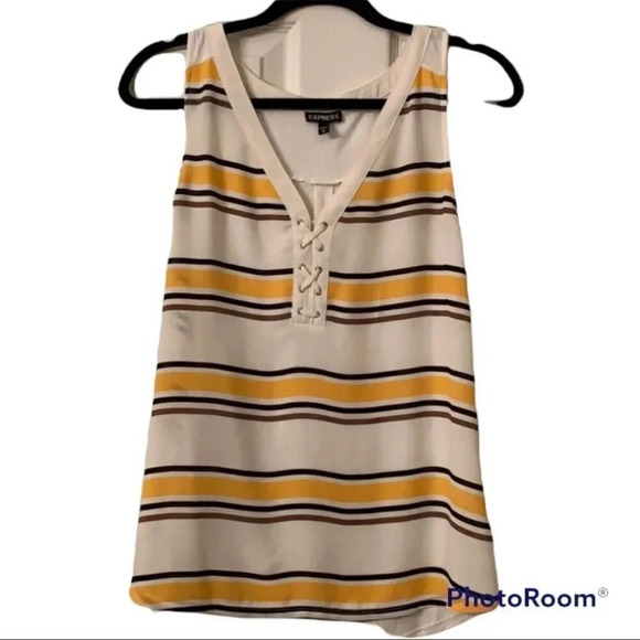 Express Sleeveless Yellow Striped Top Tank Medium - Picture 1 of 5